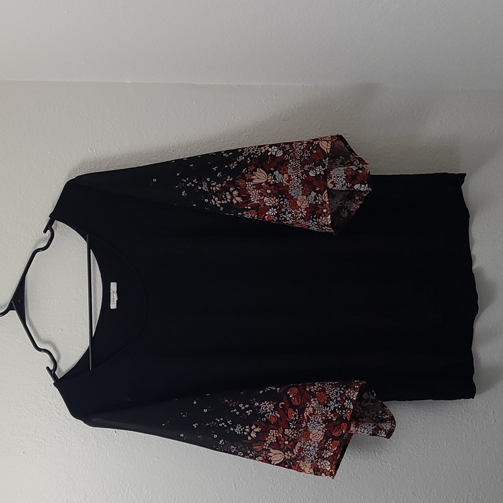 Black dress shirt with floral print sleeves